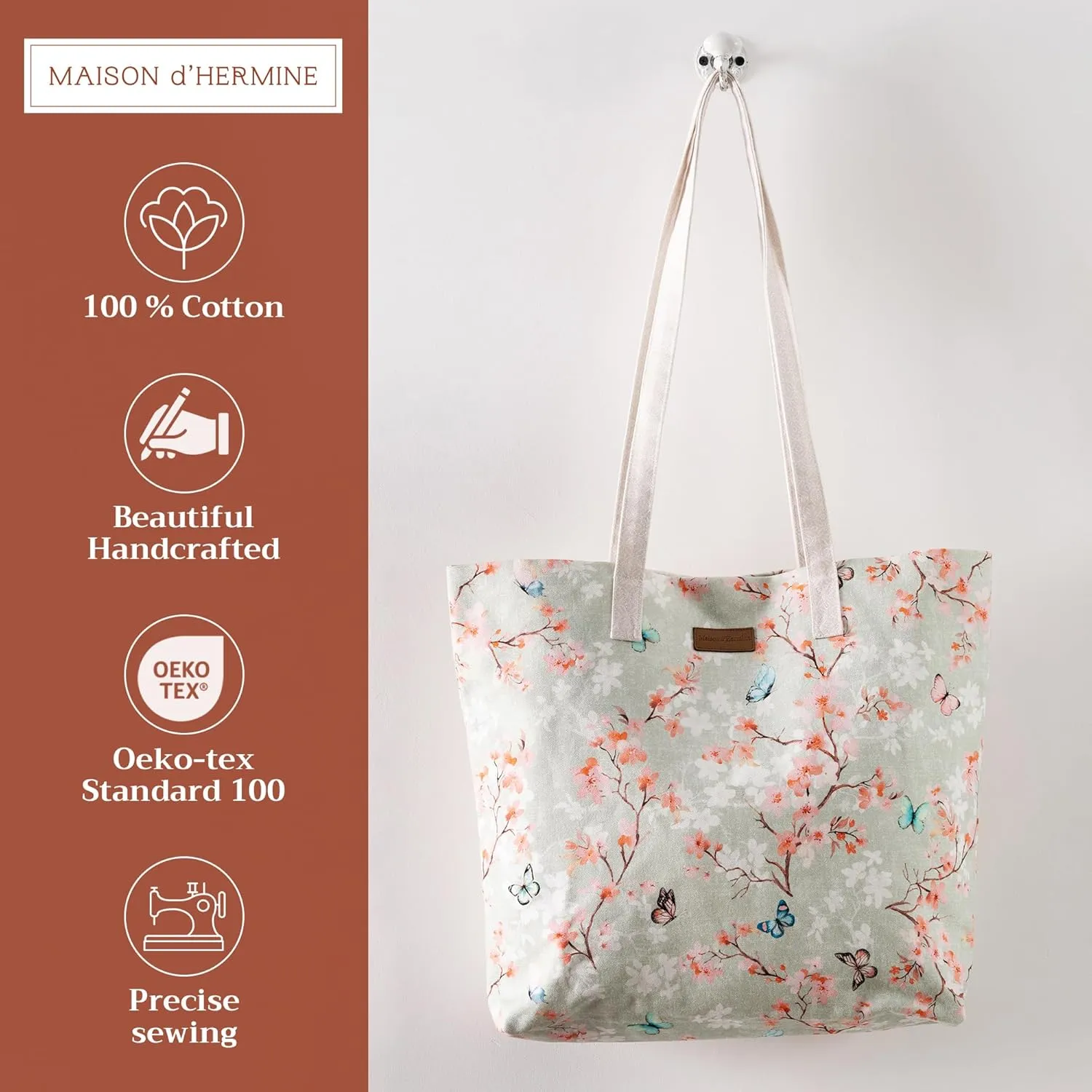 Maison d' Hermine Canvas Tote Bag for Women Cotton Canvas Reusable Shoulder Grocery Bags Bulk with Handle for Shopping Travel