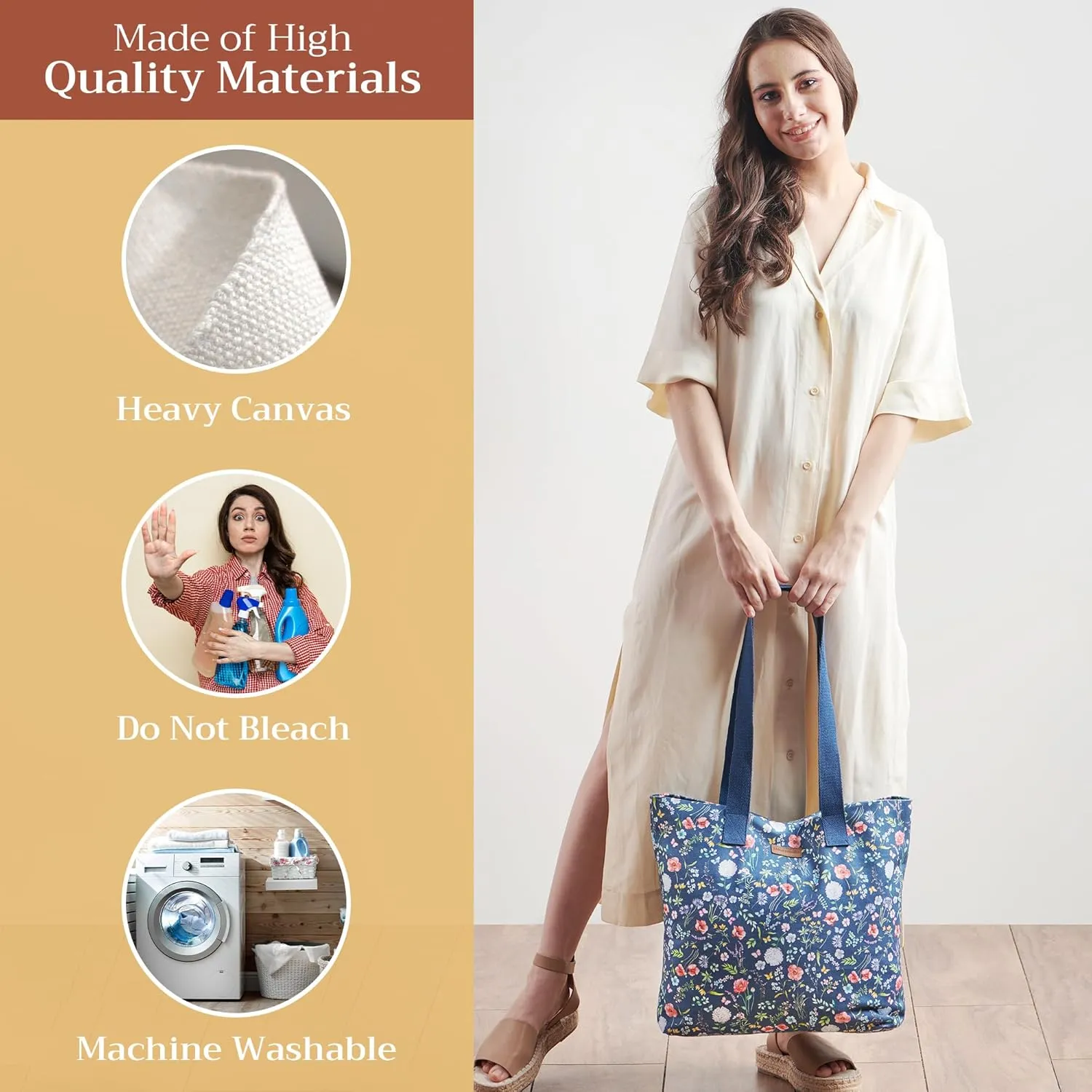 Maison d' Hermine Canvas Tote Bag for Women Cotton Canvas Reusable Shoulder Grocery Bags Bulk with Handle for Shopping Travel