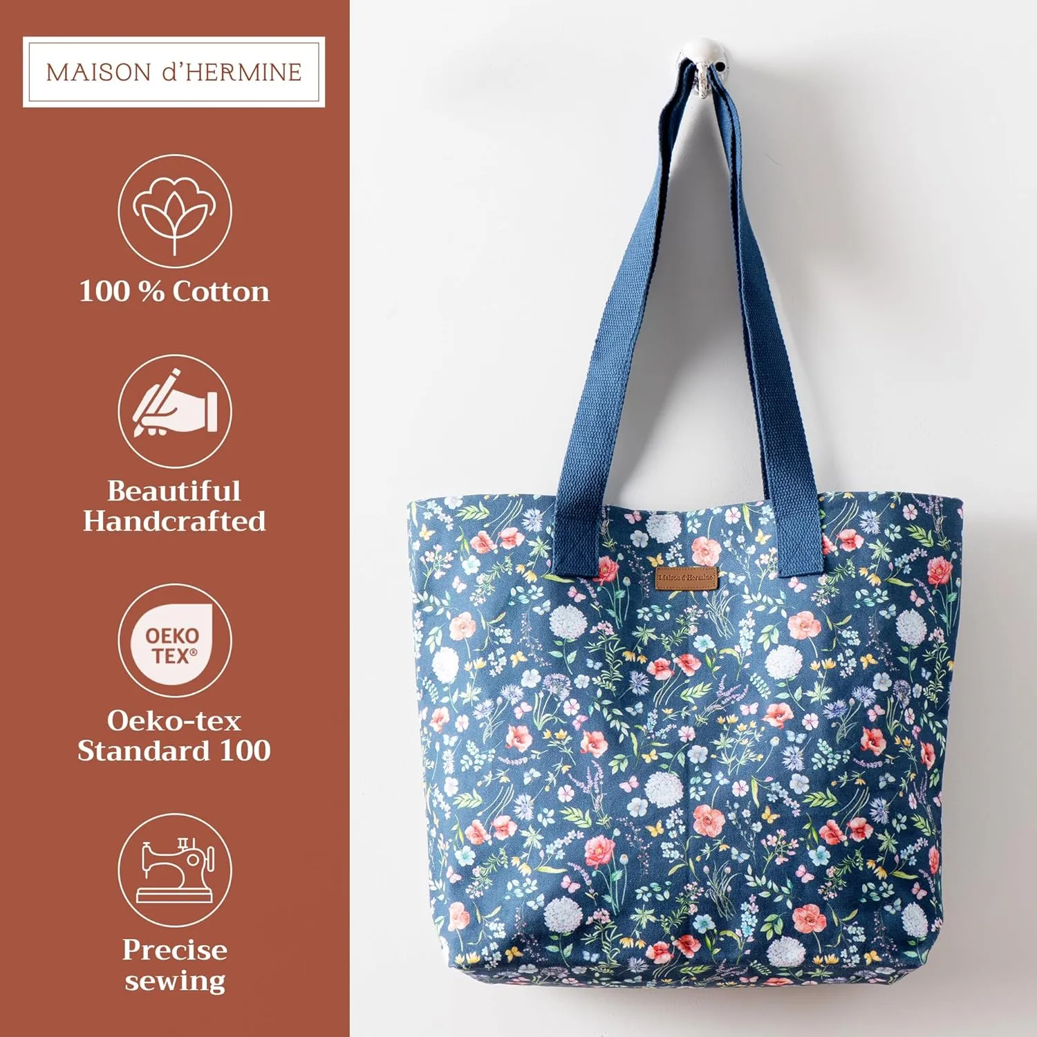 Maison d' Hermine Canvas Tote Bag for Women Cotton Canvas Reusable Shoulder Grocery Bags Bulk with Handle for Shopping Travel