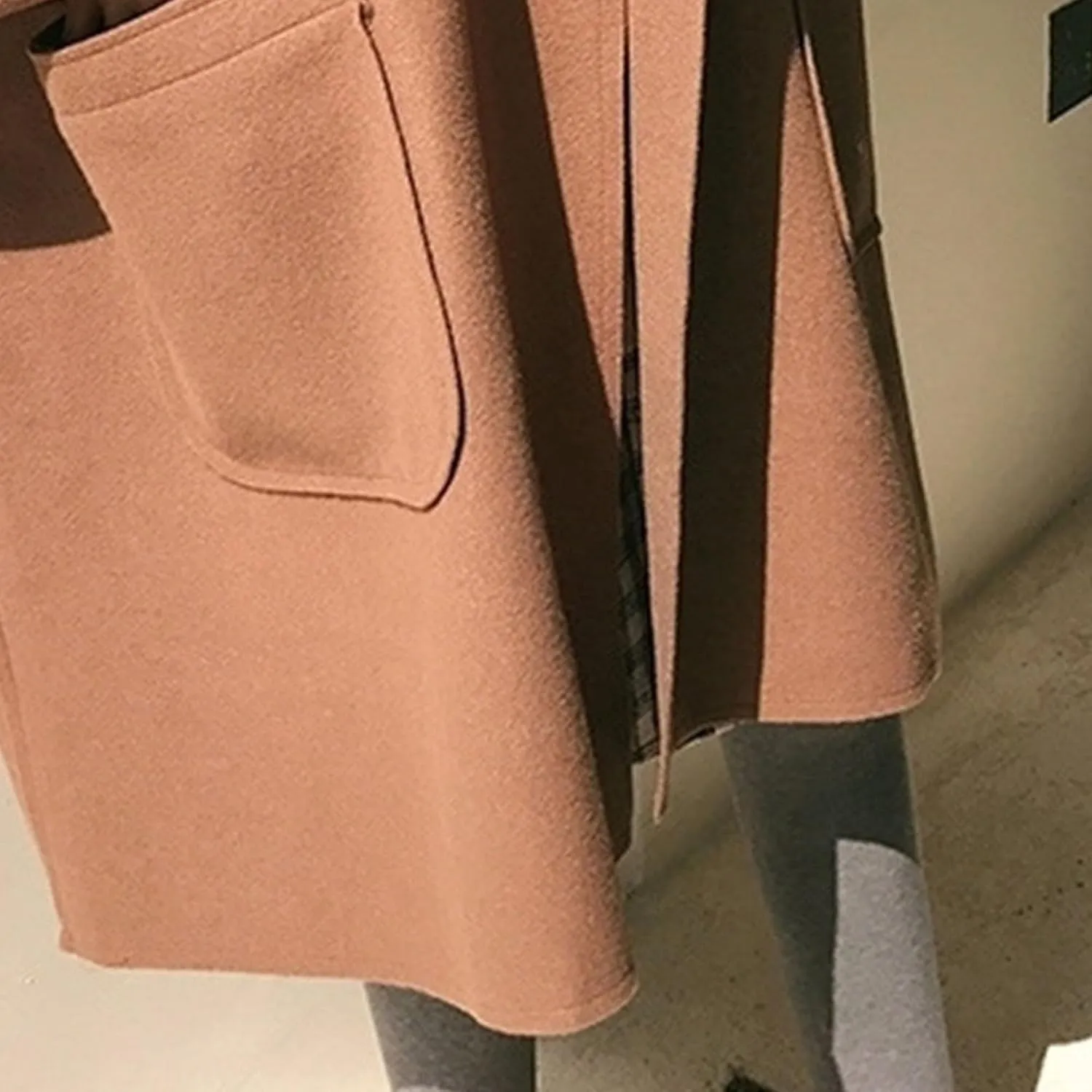 Maiyifu-GJ Women's Notched Lapel Cardigan Jacket Mid-Long Wool Blend Open Front Trench Coats Spring Fall Casual Coat
