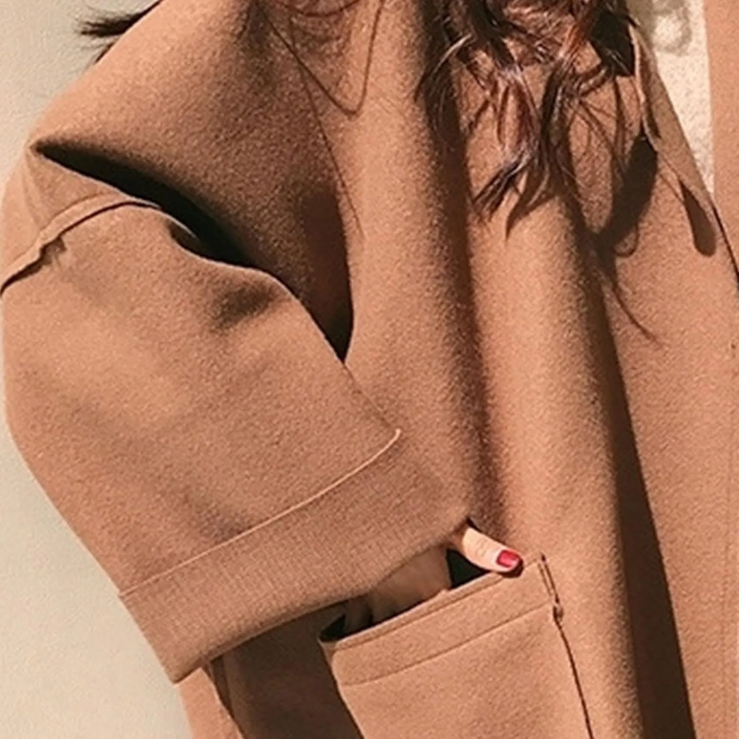Maiyifu-GJ Women's Notched Lapel Cardigan Jacket Mid-Long Wool Blend Open Front Trench Coats Spring Fall Casual Coat
