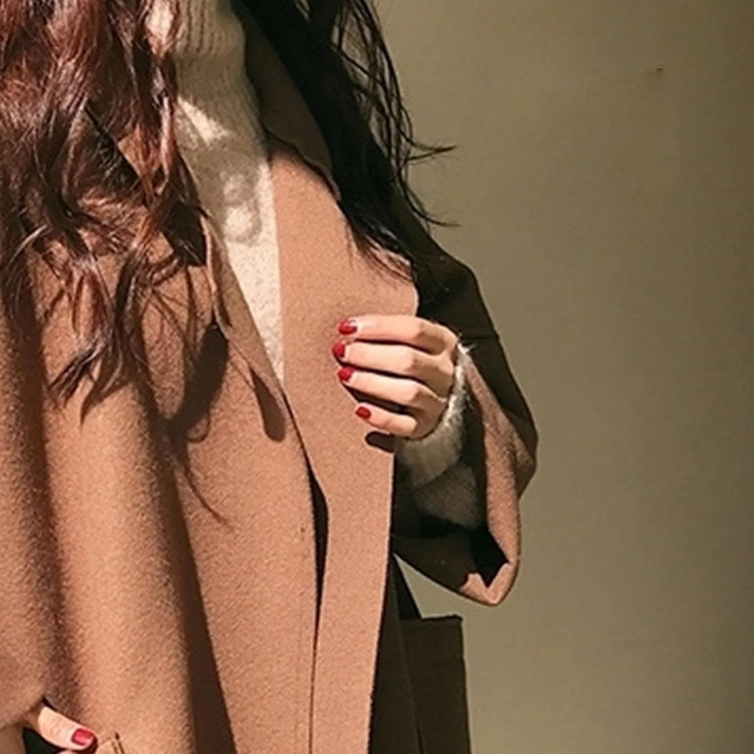 Maiyifu-GJ Women's Notched Lapel Cardigan Jacket Mid-Long Wool Blend Open Front Trench Coats Spring Fall Casual Coat
