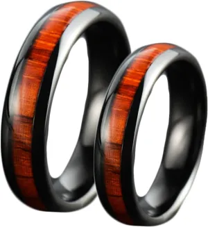 Matching Wedding Rings Set, Couples Promise Rings Set Tungsten Carbide Comfort Fit 6mm Black Ring Inlay Wood