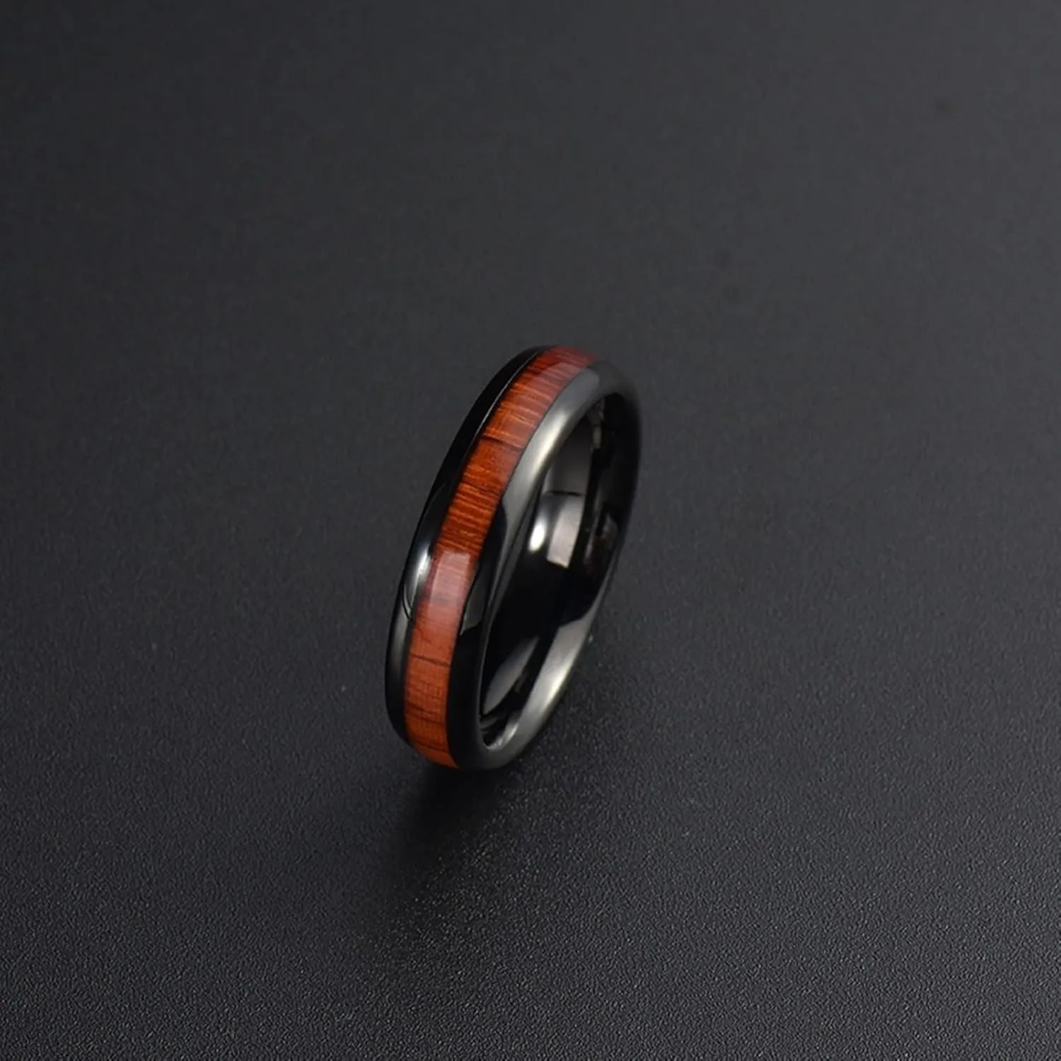 Matching Wedding Rings Set, Couples Promise Rings Set Tungsten Carbide Comfort Fit 6mm Black Ring Inlay Wood