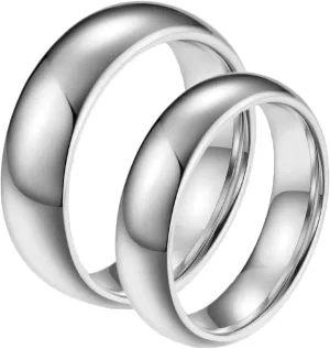 Matching Wedding Rings Set, Engagement Rings for Couples Set Tungsten Comfort Fit 6mm 8mm Silver Polished Ring