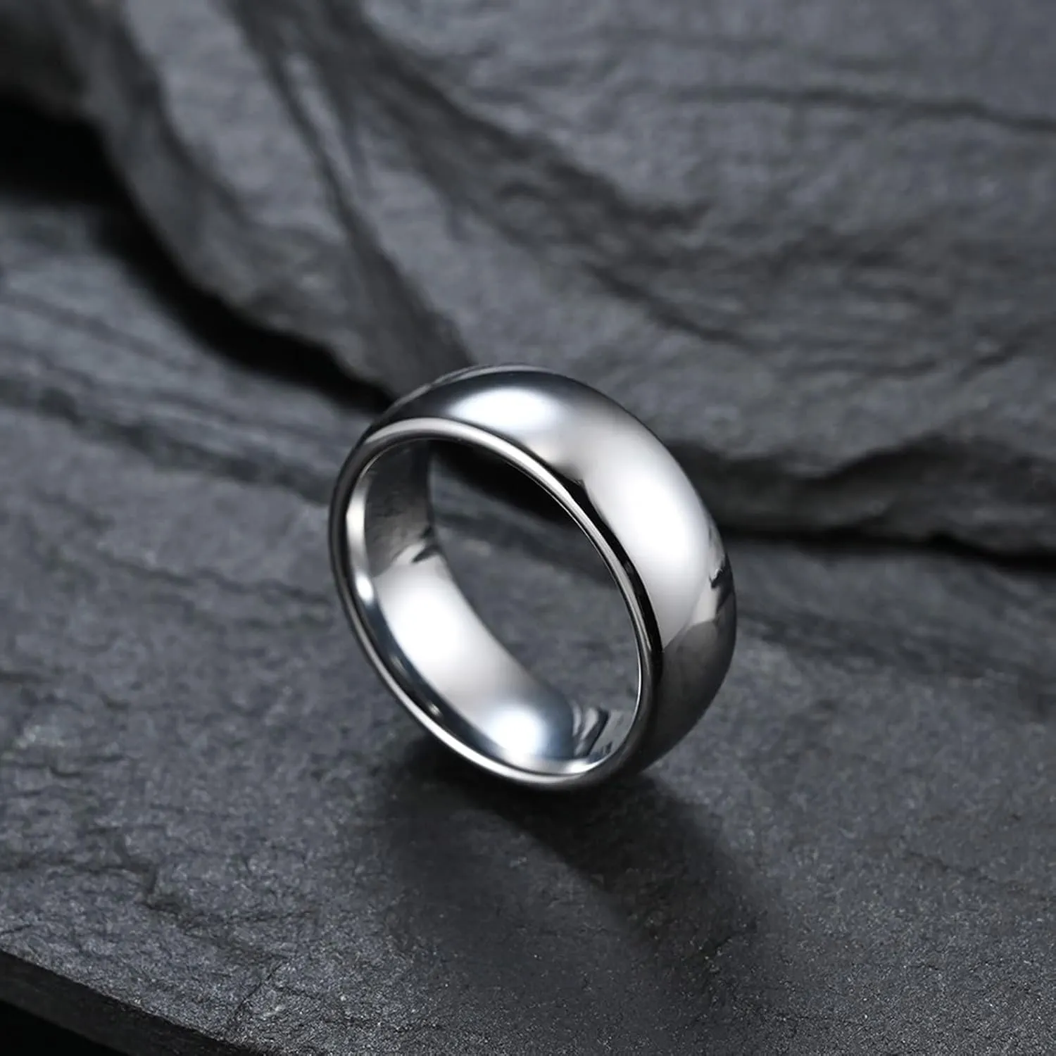 Matching Wedding Rings Set, Engagement Rings for Couples Set Tungsten Comfort Fit 6mm 8mm Silver Polished Ring