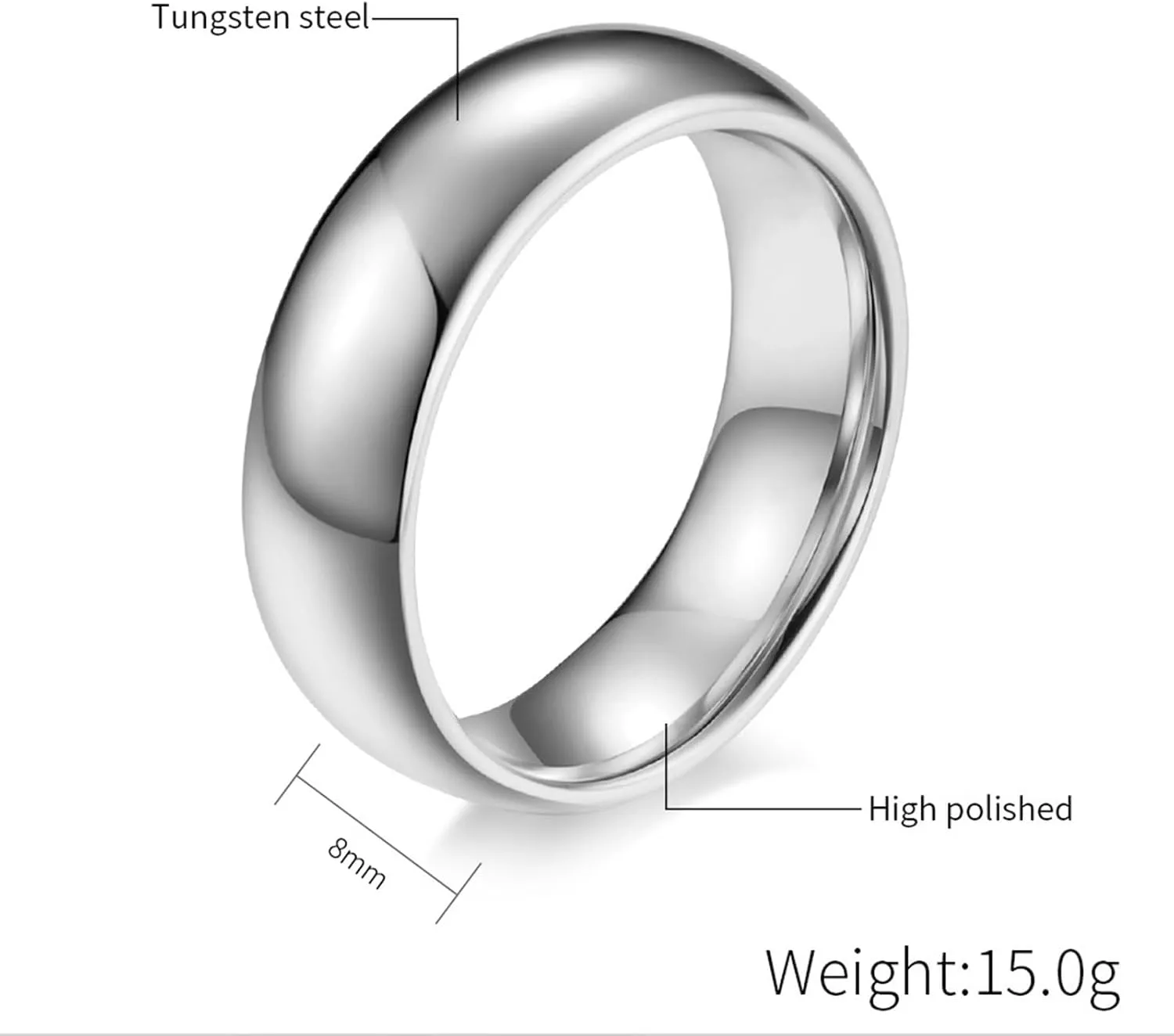 Matching Wedding Rings Set, Engagement Rings for Couples Set Tungsten Comfort Fit 6mm 8mm Silver Polished Ring