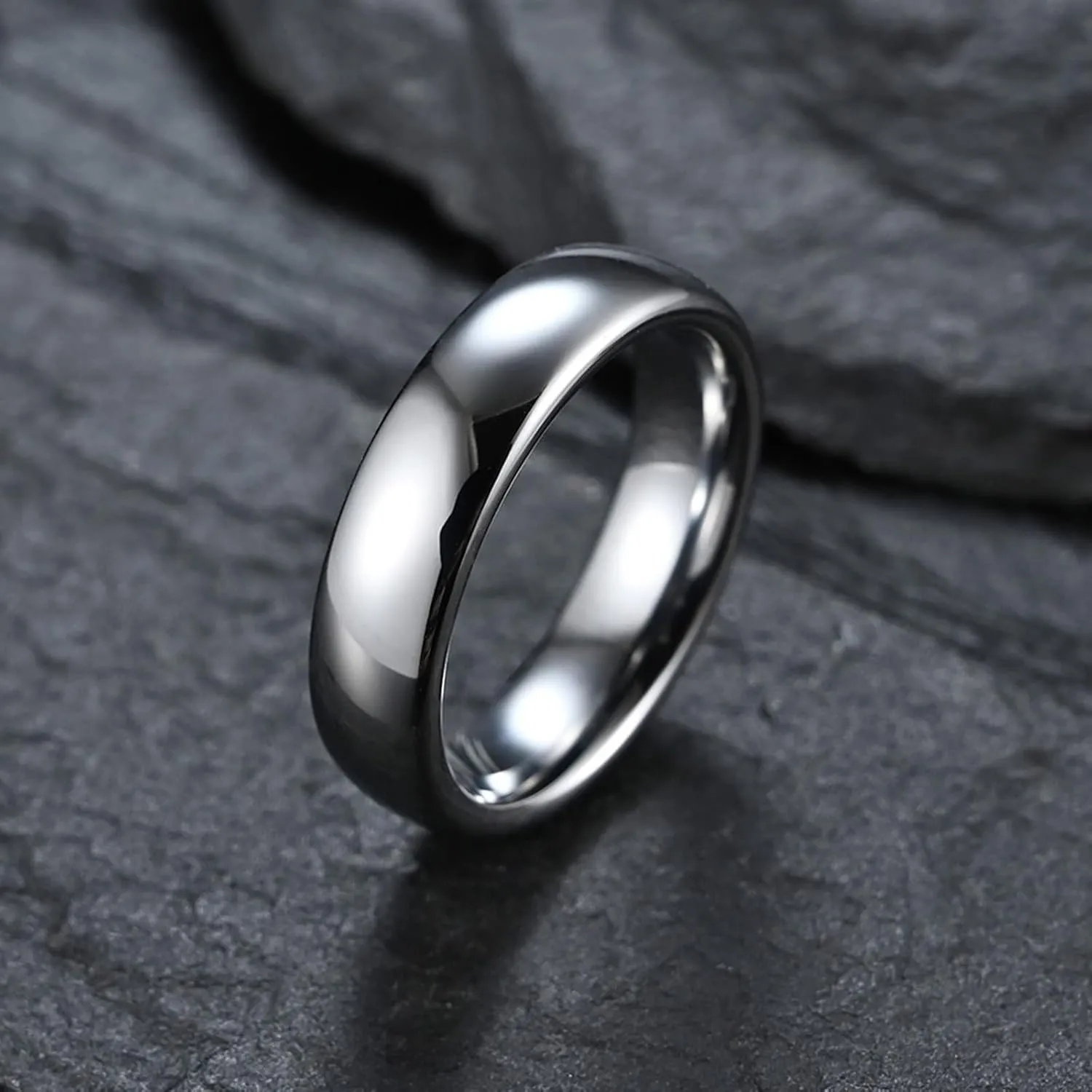 Matching Wedding Rings Set, Engagement Rings for Couples Set Tungsten Comfort Fit 6mm 8mm Silver Polished Ring