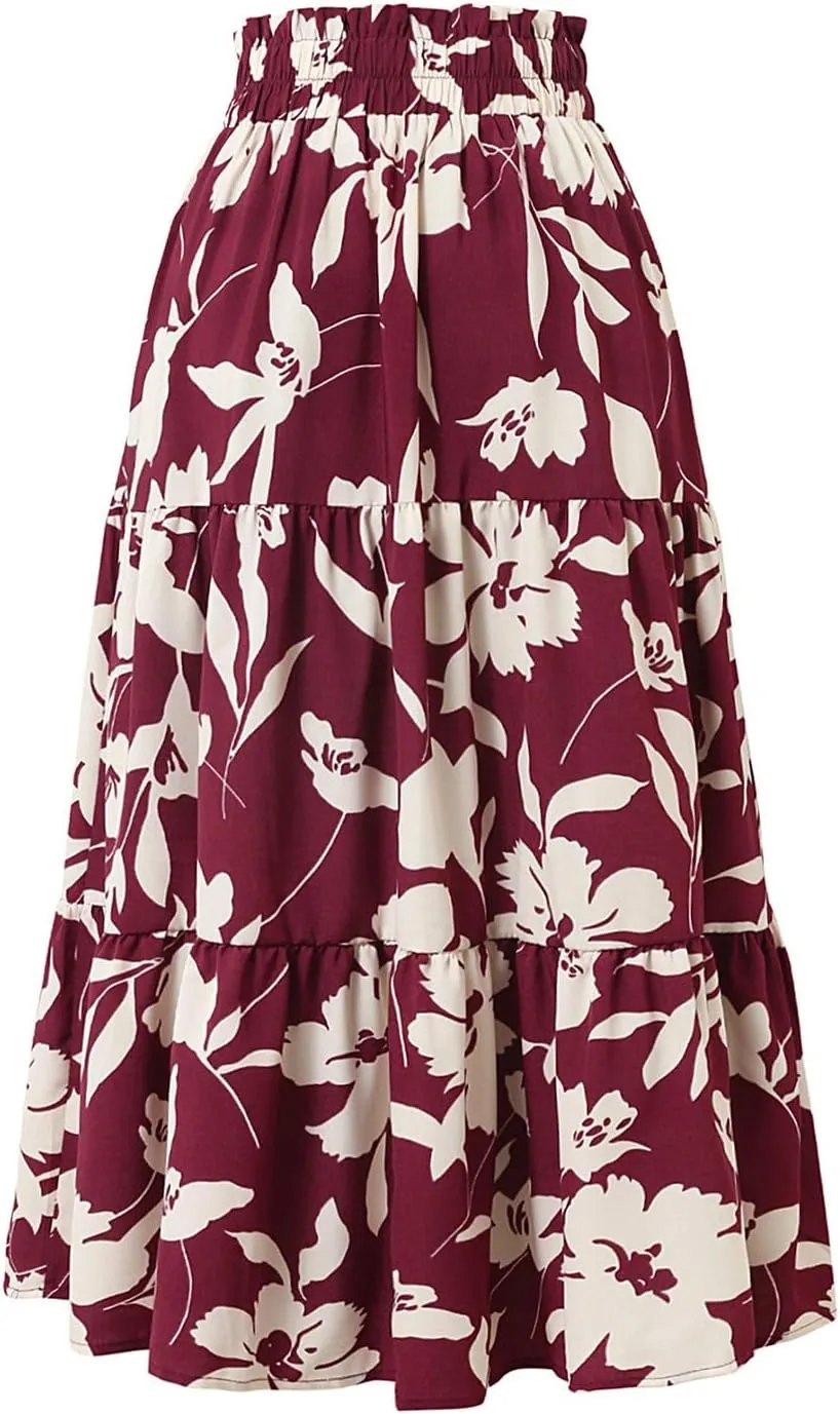 Maxi Skirt Maxi Spring Flowy Boho Comfy Tiered Western Flowy Midi Skirt