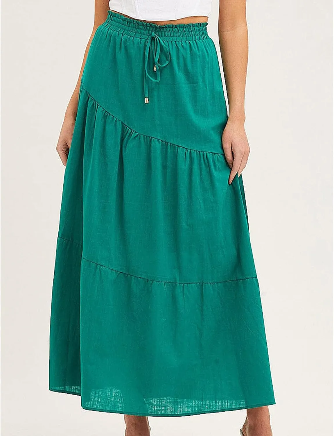 Maxi Skirts for Women Ruffle Long Summer Skirt Elegant High Waist Flared A-Line Skirts Elastic Waisted Causal Skirt