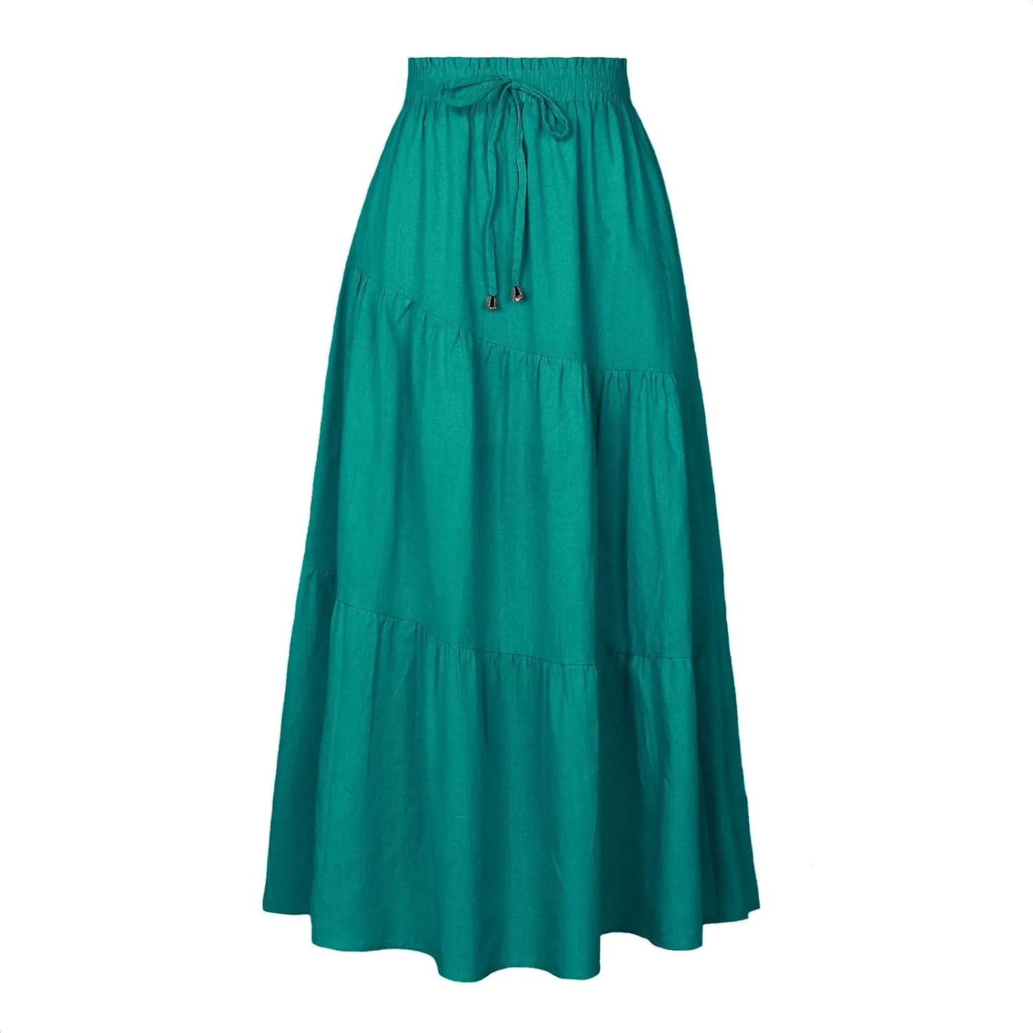 Maxi Skirts for Women Ruffle Long Summer Skirt Elegant High Waist Flared A-Line Skirts Elastic Waisted Causal Skirt