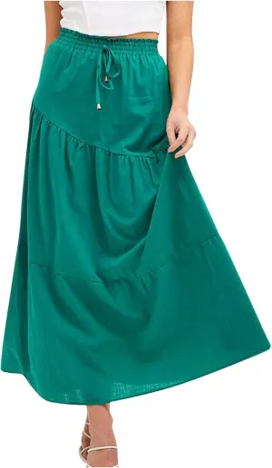 Maxi Skirts for Women Ruffle Long Summer Skirt Elegant High Waist Flared A-Line Skirts Elastic Waisted Causal Skirt