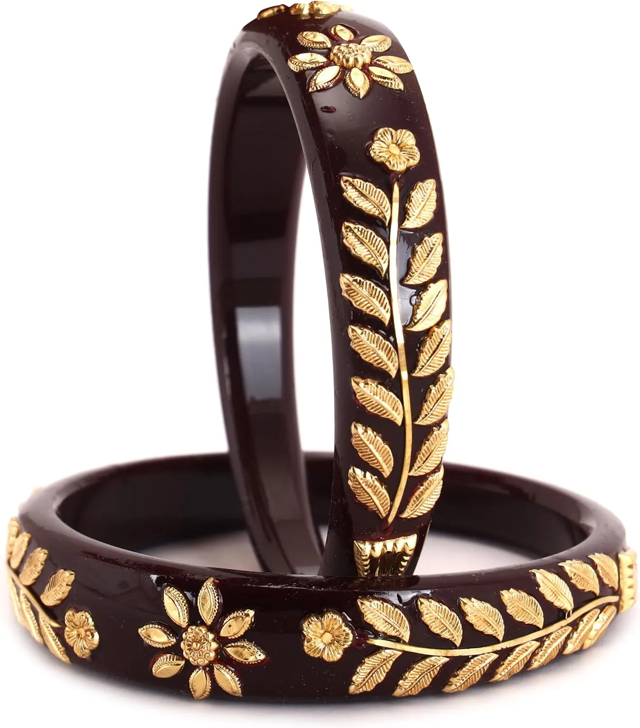 Meenakshi imitation Set of 2 Indian Handcrafted Black Gold Plated Designer Pola Bangles Bollywood Designer Jewelry Bangle Bracelets In Gold Tone For Women