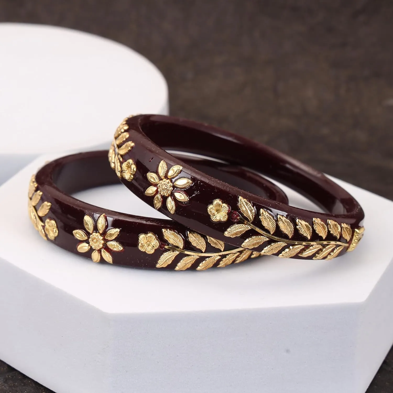 Meenakshi imitation Set of 2 Indian Handcrafted Black Gold Plated Designer Pola Bangles Bollywood Designer Jewelry Bangle Bracelets In Gold Tone For Women