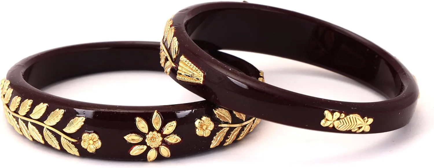 Meenakshi imitation Set of 2 Indian Handcrafted Black Gold Plated Designer Pola Bangles Bollywood Designer Jewelry Bangle Bracelets In Gold Tone For Women