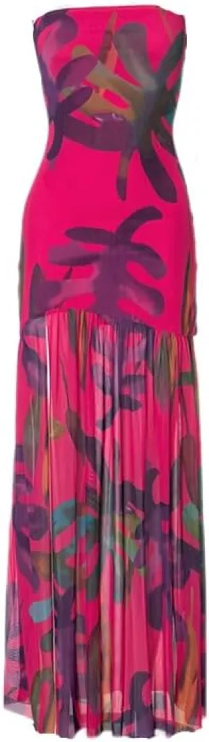 Melliflo Off Shoulder Maxi Dress for Women Leopard Print Tube Dress Summer Flowy Side Slit Ruffle Beach Sundress