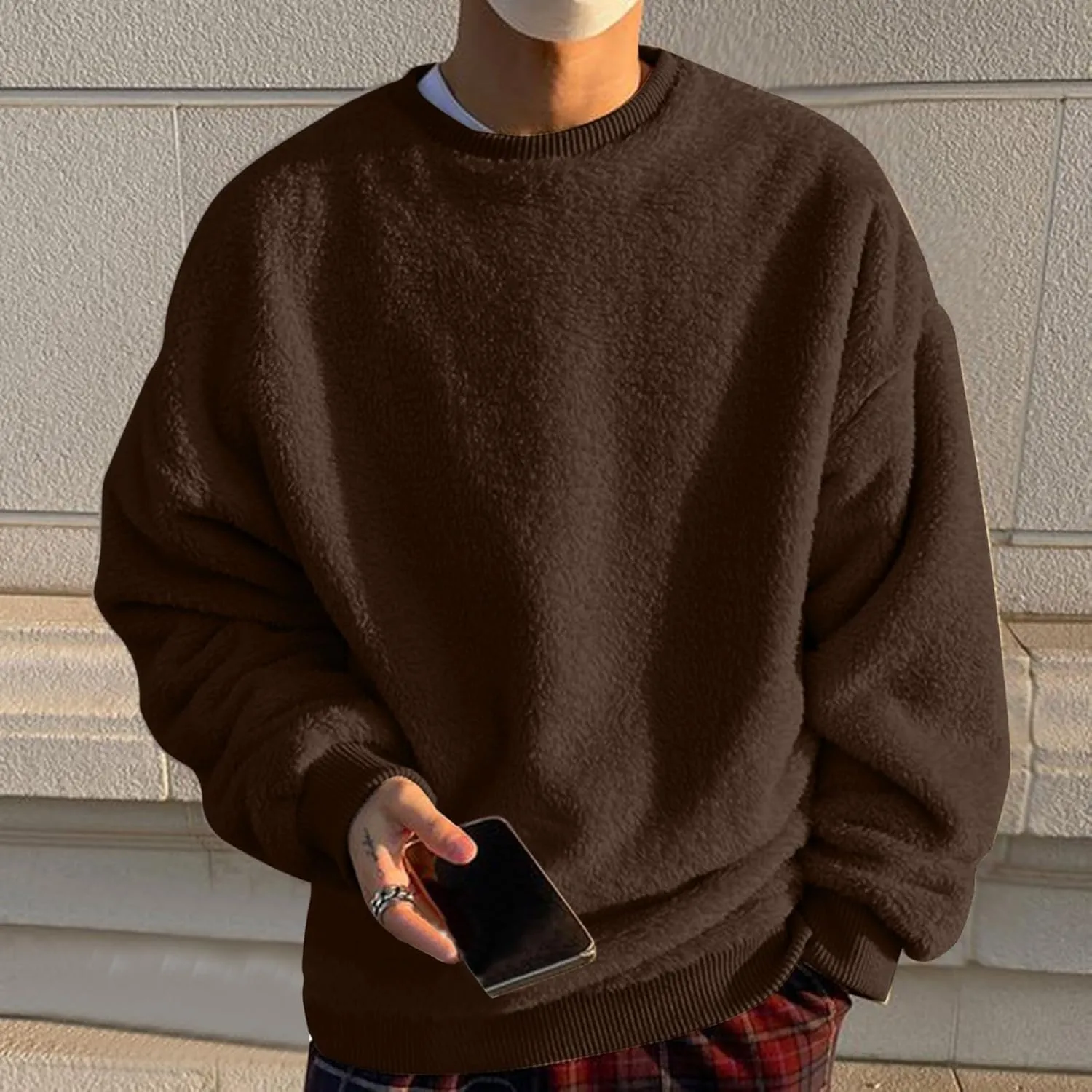 Mens 2024 Casual Cotton Hooded Mens Slim Autumn Casual Solid O Neck Sweater Top Color Men's Fleece Pullover Hoodie