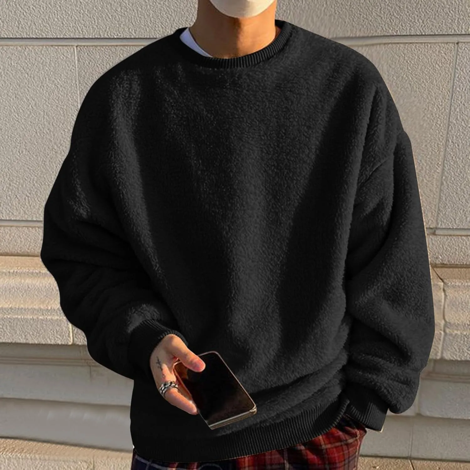 Mens 2024 Casual Cotton Hooded Mens Slim Autumn Casual Solid O Neck Sweater Top Color Men's Fleece Pullover Hoodie