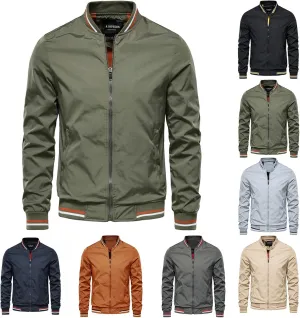 Mens Bomber Casual Jacket Lightweight Windproof Windbreaker Coat Slim Long Sleeve Full Zip Up with Pockets Fall Spring