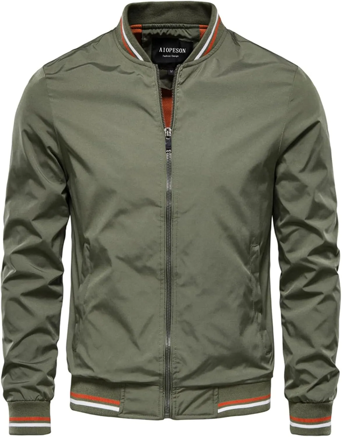 Mens Bomber Casual Jacket Lightweight Windproof Windbreaker Coat Slim Long Sleeve Full Zip Up with Pockets Fall Spring