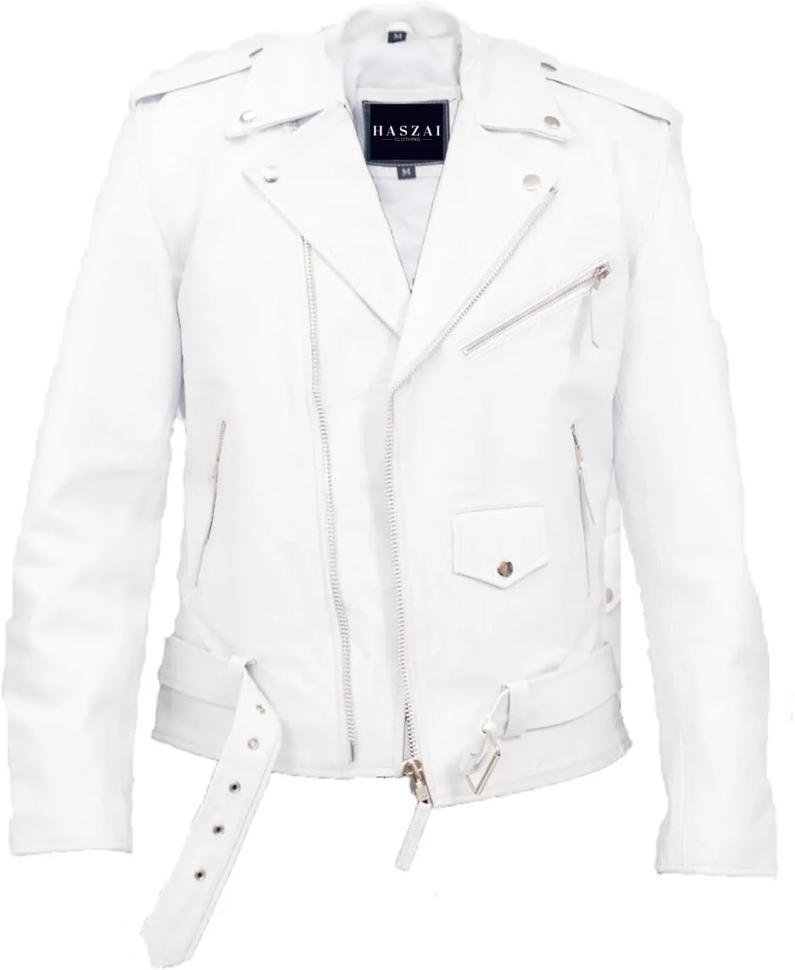 Mens Brando Motorcylce Leather Jacket with Cody American Rhods Nightmar Patch Jackets
