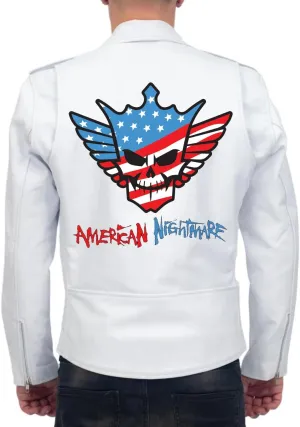 Mens Brando Motorcylce Leather Jacket with Cody American Rhods Nightmar Patch Jackets