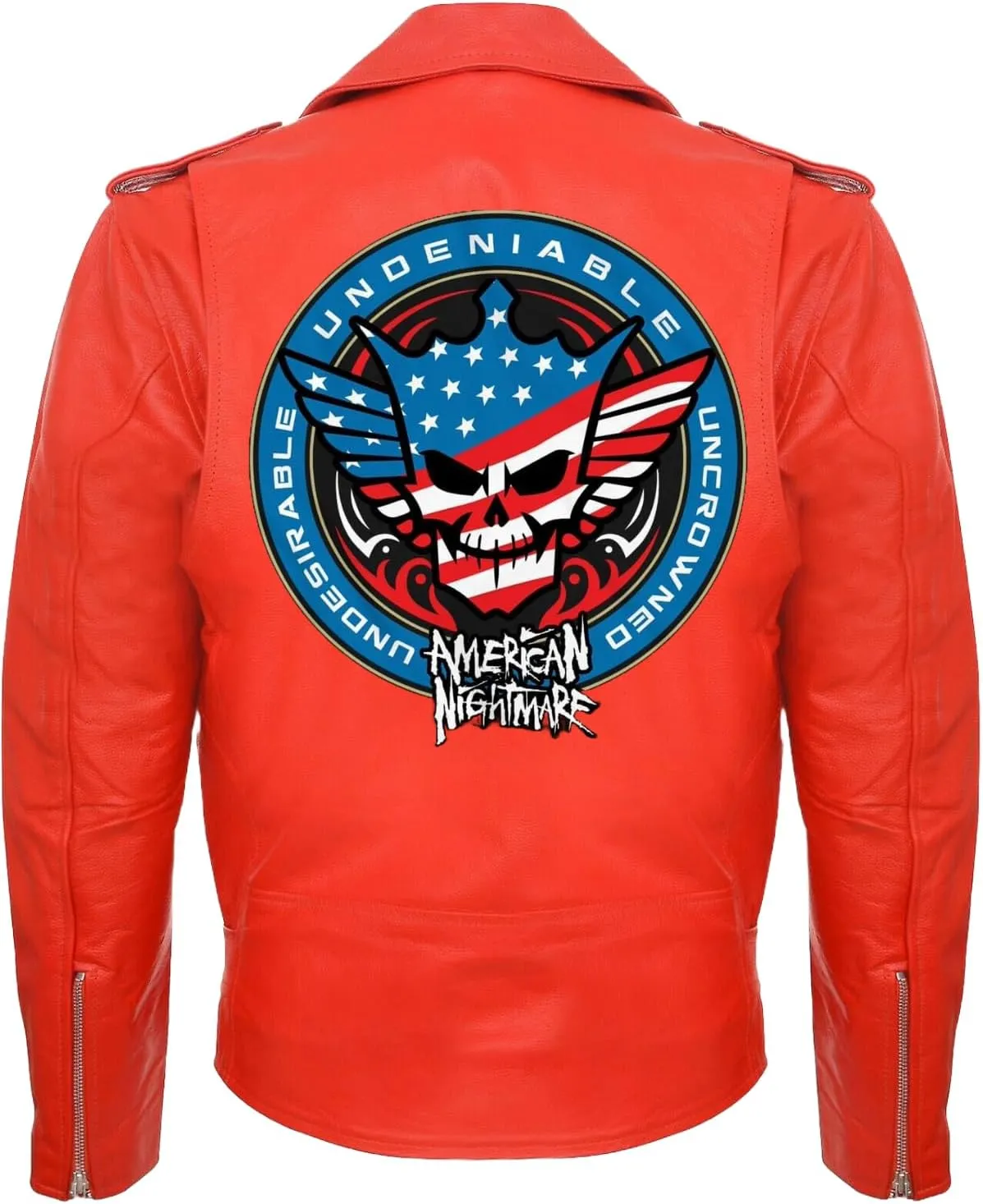 Mens Brando Motorcylce Leather Jacket with Cody American Rhods Nightmar Patch Jackets