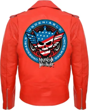 Mens Brando Motorcylce Leather Jacket with Cody American Rhods Nightmar Patch Jackets