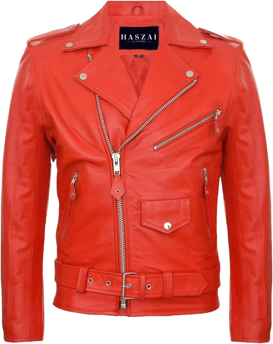 Mens Brando Motorcylce Leather Jacket with Cody American Rhods Nightmar Patch Jackets