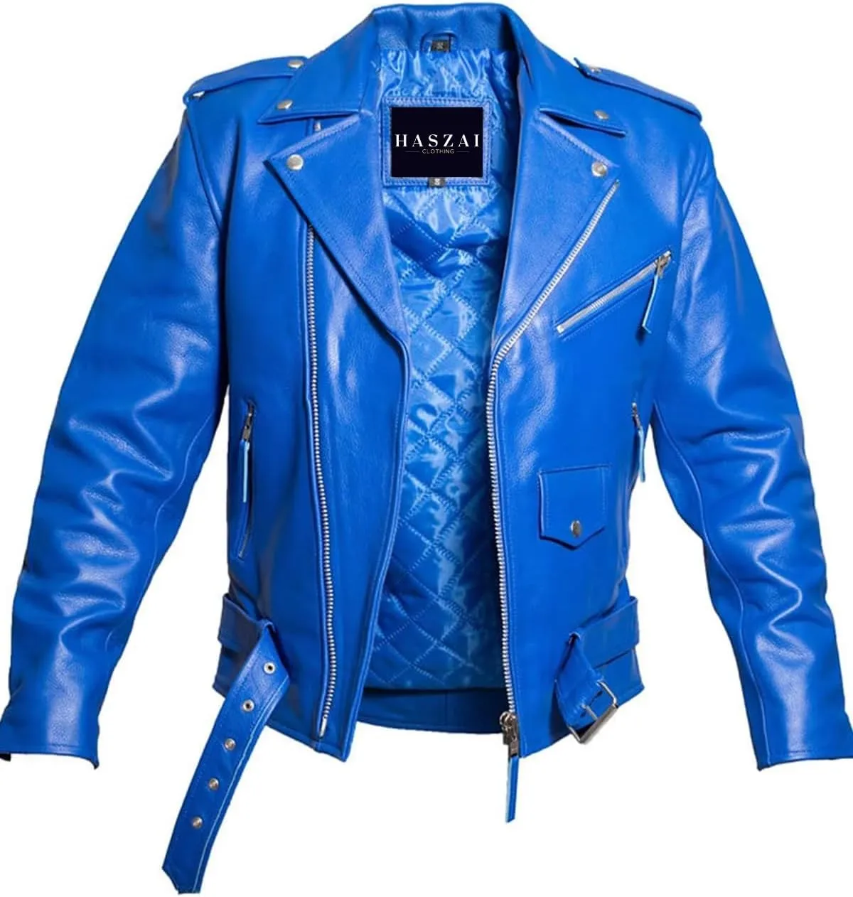 Mens Brando Motorcylce Leather Jacket with Cody American Rhods Nightmar Patch Jackets