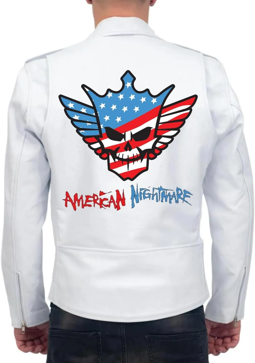 Mens Brando Motorcylce Leather Jacket with Cody American Rhods Nightmar Patch Jackets