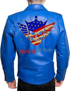 Mens Brando Motorcylce Leather Jacket with Cody American Rhods Nightmar Patch Jackets