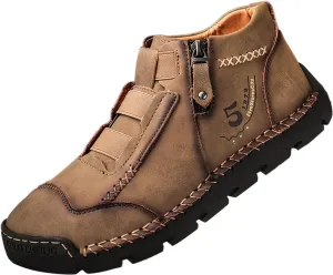 Men's British Large Casual Leather Foreign Trade Zipper Sports Shoes Sneaker Rack for Men (Khaki, 6)
