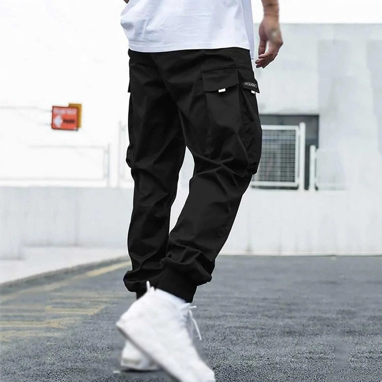 Men's Casual Cargo Pants Stretch Elastic Waist Joggers Athletic Gym Pants Summer Long Trousers with Pockets