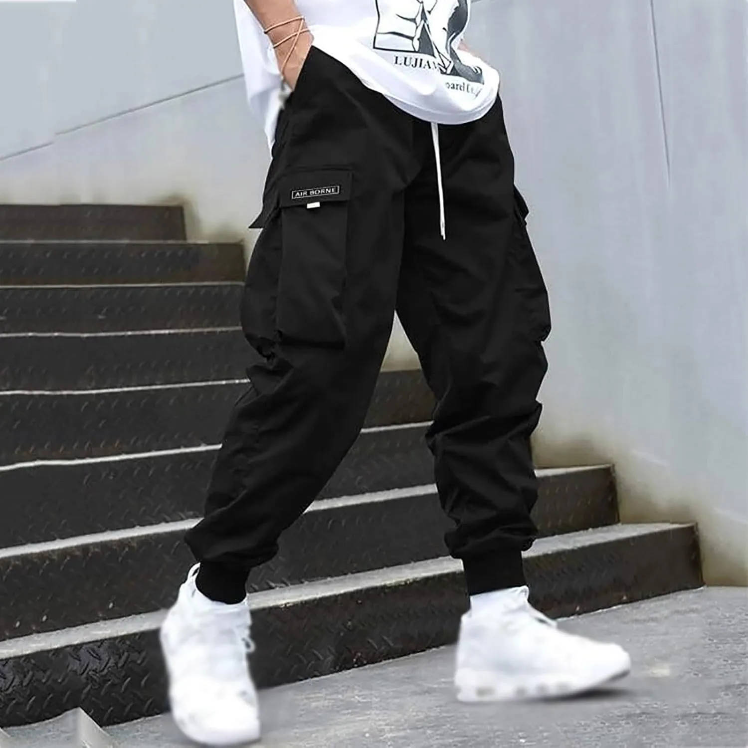 Men's Casual Cargo Pants Stretch Elastic Waist Joggers Athletic Gym Pants Summer Long Trousers with Pockets