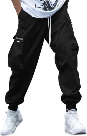 Men's Casual Cargo Pants Stretch Elastic Waist Joggers Athletic Gym Pants Summer Long Trousers with Pockets