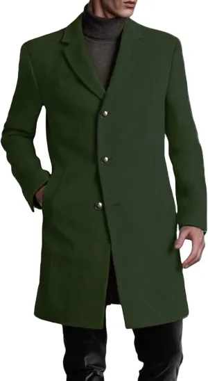Men's Double Breasted Wool Blend Trench Coats Long Sleeves with Pockets for Business or Casual Wear