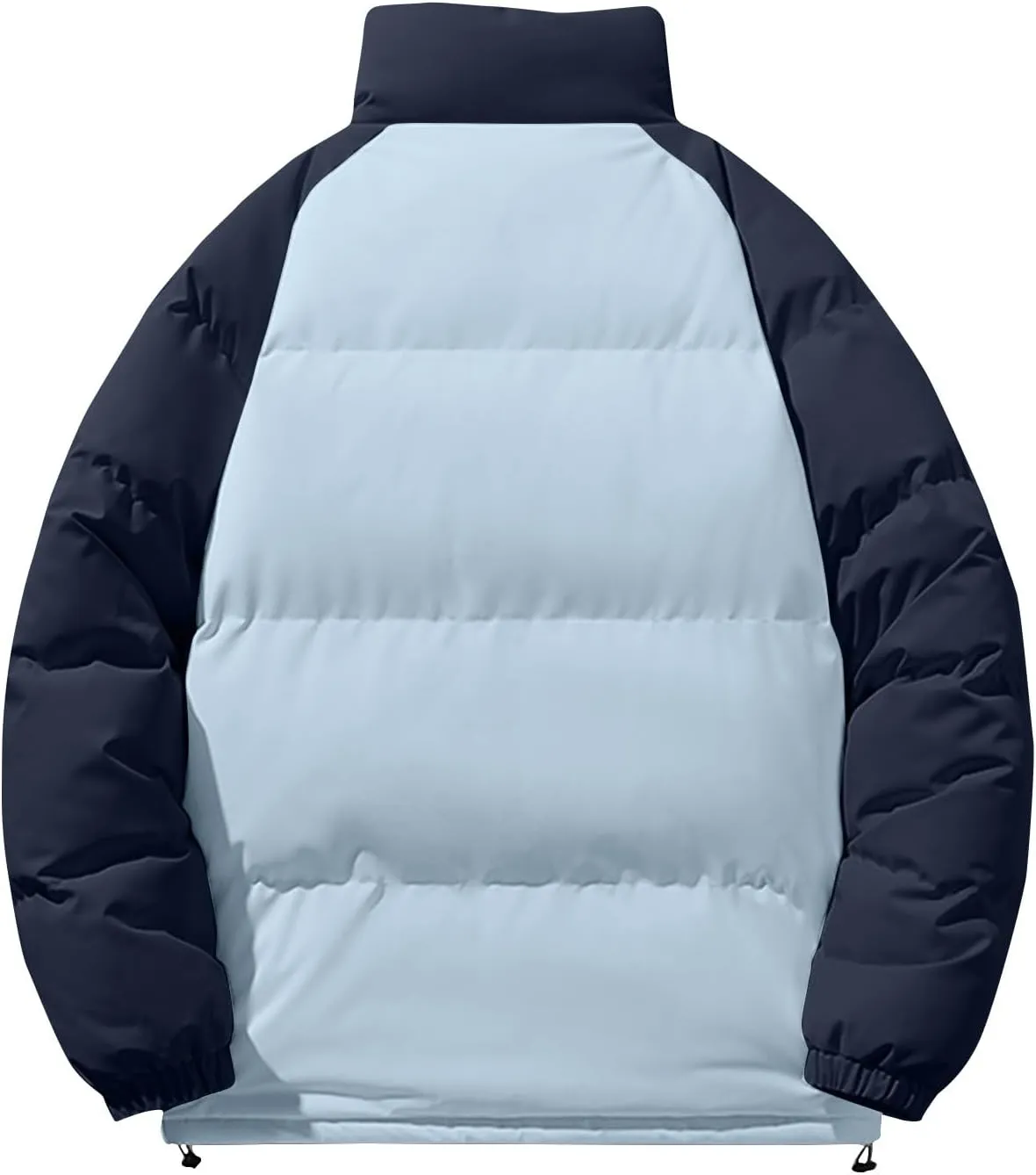 Men's Down Puffer Jacket Winter Warm Coats Color Block Stand Collar Cotton Padded Windproof Outerwear