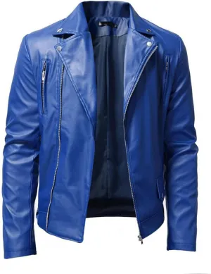 Men's Faux Leather Jackets Motorcycle Racer Jackets Zip-Up Moto Biker Coat Bomber Jackets Lapel Slim Fit Leather Jacket
