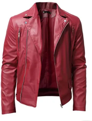 Men's Faux Leather Jackets Motorcycle Racer Jackets Zip-Up Moto Biker Coat Bomber Jackets Lapel Slim Fit Leather Jacket