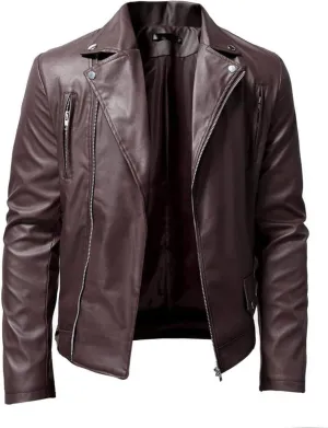 Men's Faux Leather Jackets Motorcycle Racer Jackets Zip-Up Moto Biker Coat Bomber Jackets Lapel Slim Fit Leather Jacket