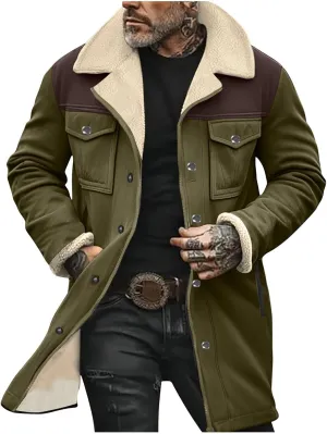 Mens Faux Suede Leather Jackets Sherpa Fleece Lined Trucker Jacket Notch Lapel Button Down Winter Sport Coat