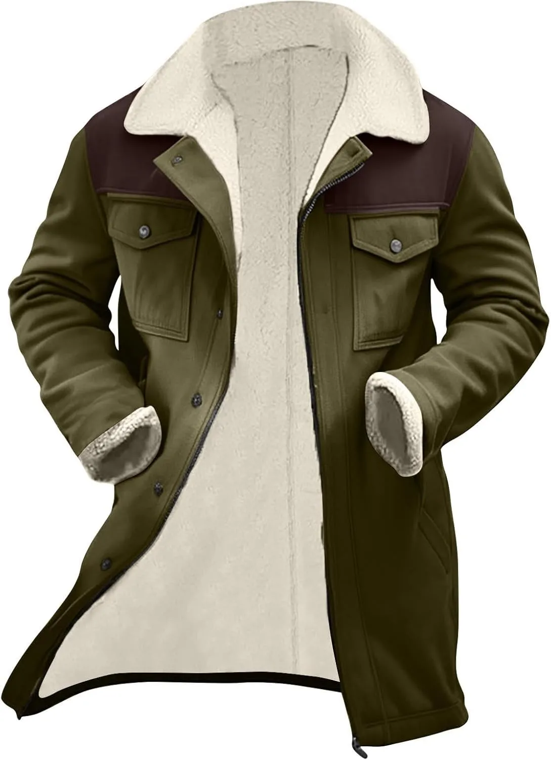 Mens Faux Suede Leather Jackets Sherpa Fleece Lined Trucker Jacket Notch Lapel Button Down Winter Sport Coat