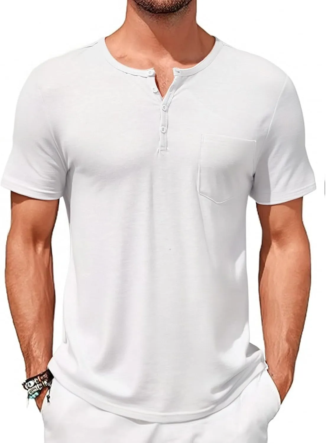 Mens Henley Shirts Short Sleeve Plus Size Button Down Shirts Slim Fit Plain T Shirts Basic Sports T-Shirts Work Tops