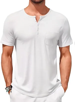 Mens Henley Shirts Short Sleeve Plus Size Button Down Shirts Slim Fit Plain T Shirts Basic Sports T-Shirts Work Tops