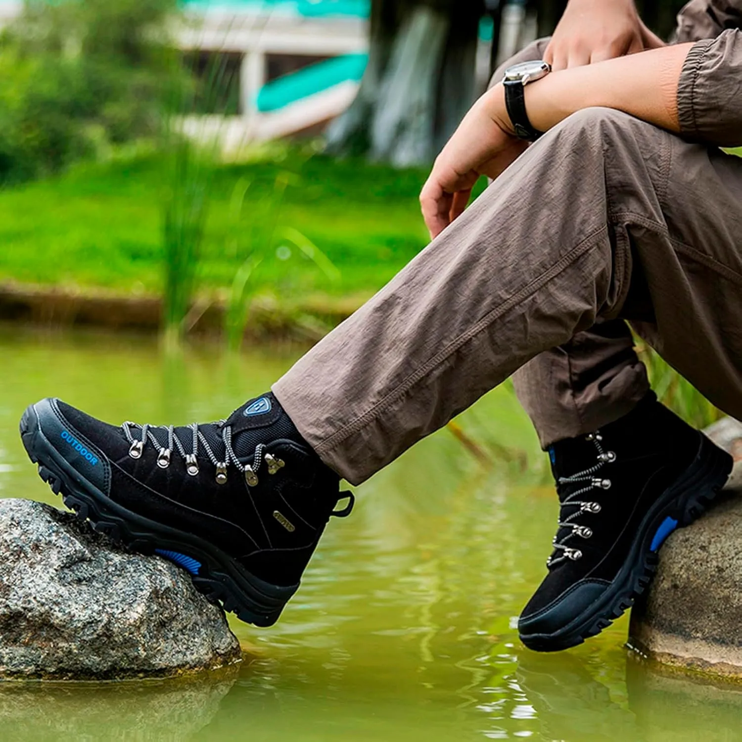 Men's Hiking Shoes Breathable High Top Walking Sneaker Athletic Sport Shoes Outdoor Lightweight Casual Working Shoe