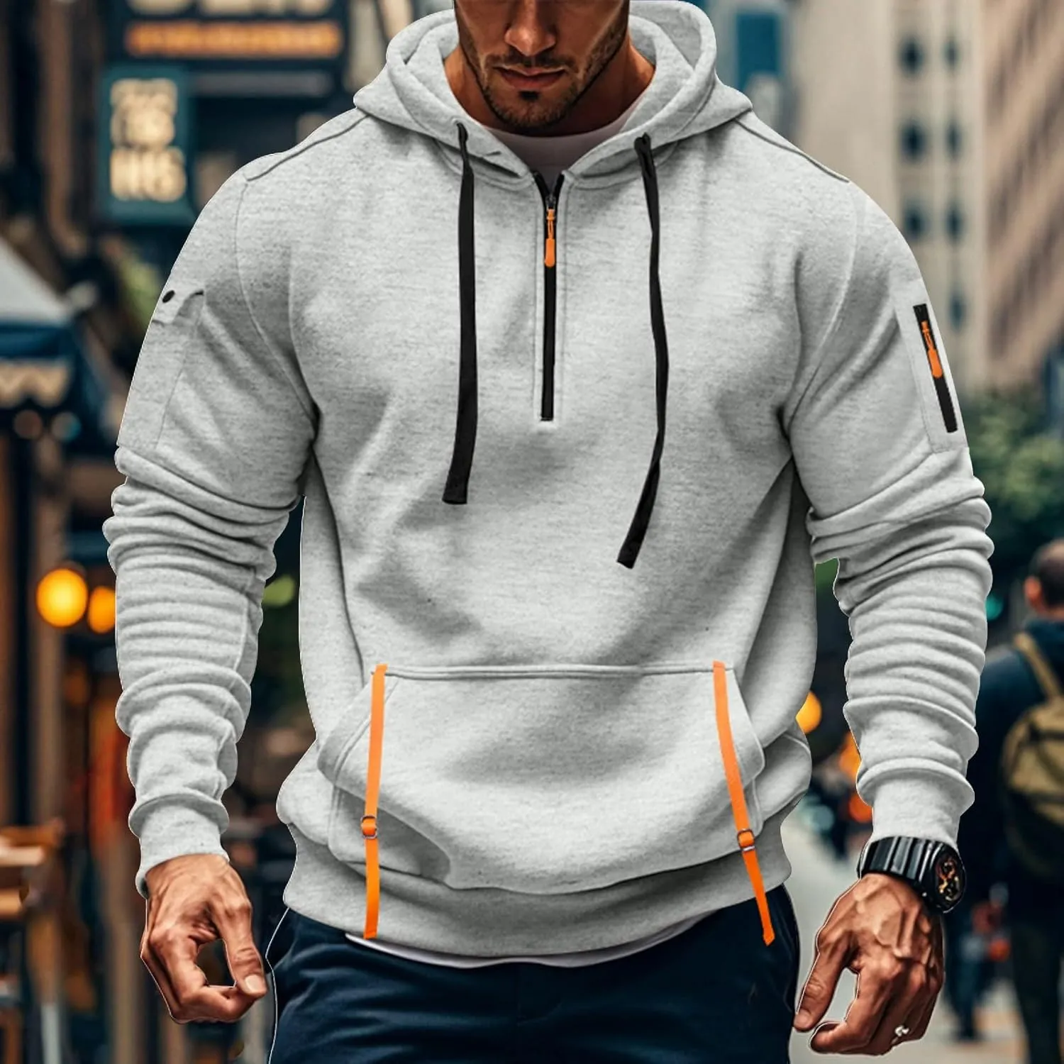 Mens Hoodies Pullover Oversized Long Sleeve Zip up Hooded Sweatshirt Drawstring Casual Jacket Sweater Fall Coat