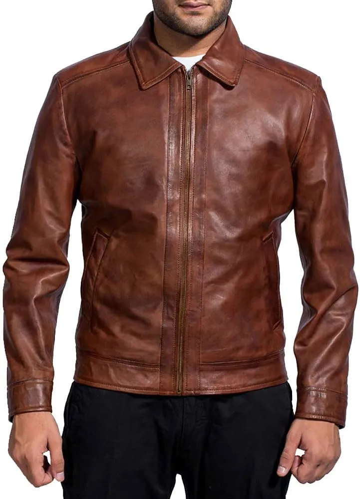 Mens Leather Jacket - Real Lambskin Classic Vintage Style Leather Jackets For Men Brown Leather Jacket for Mens