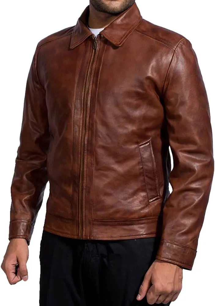 Mens Leather Jacket - Real Lambskin Classic Vintage Style Leather Jackets For Men Brown Leather Jacket for Mens