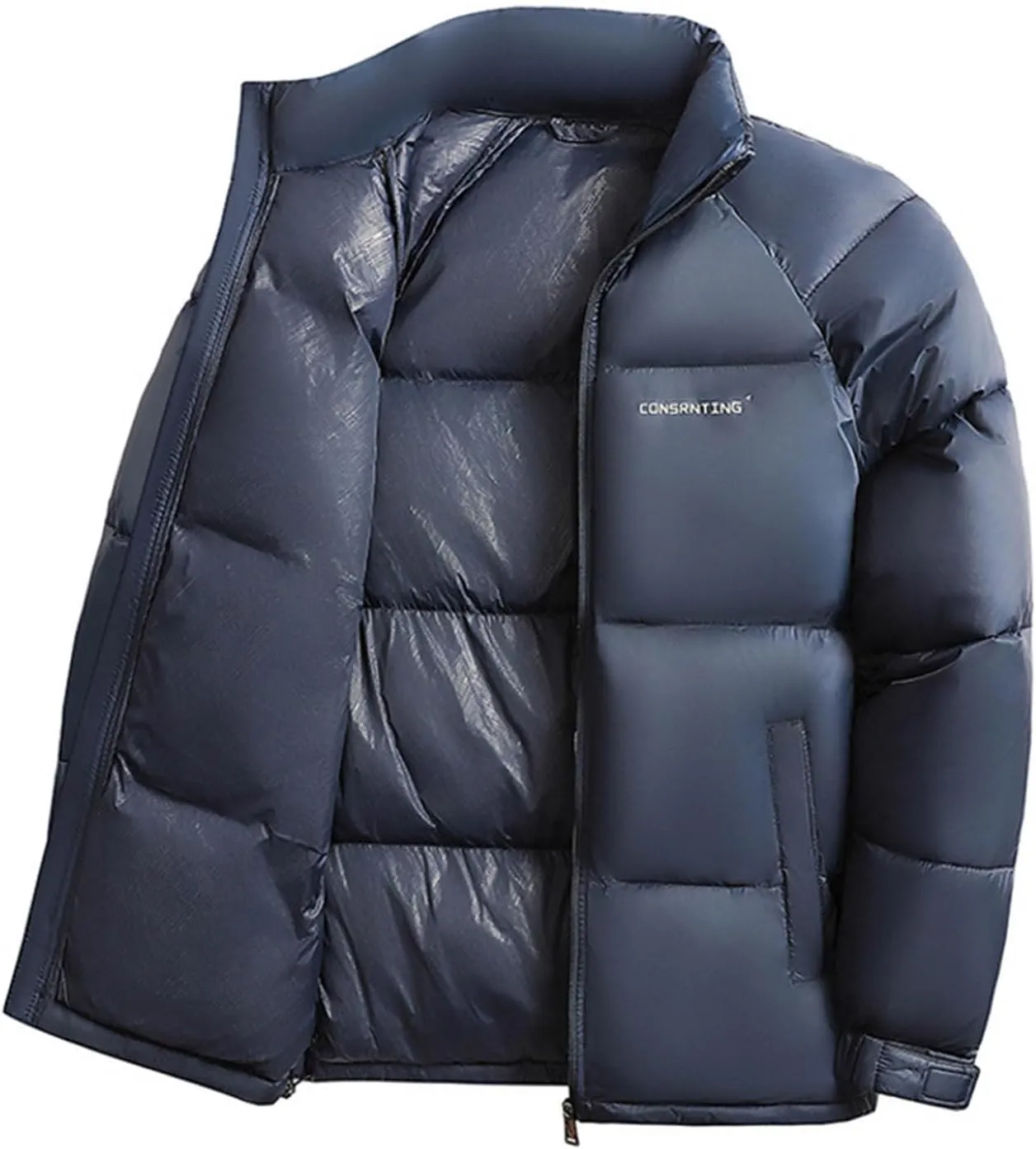 Men's Puffer Jacket Stand Collar Down Coats Winter Warm Cotton Padded Bubble Coat with Pockets